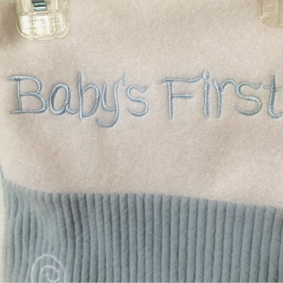 Baby's 1st Christmas Blue and White Embroidered Santa Gnomes Christmas Stocking - Picture 6 of 12